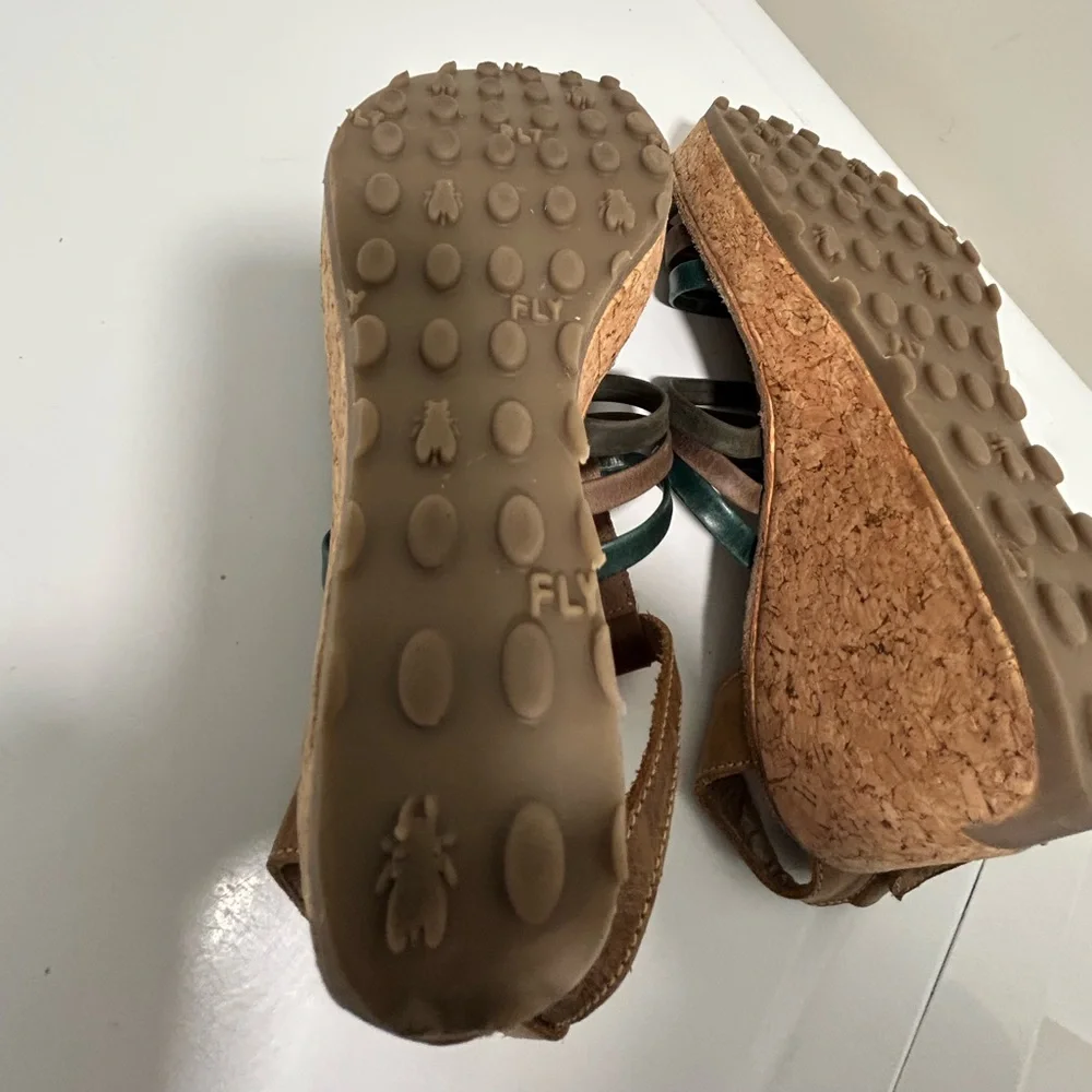 Fly Girl Wedge Sandals Brown Blue Size 8 - 8.5 US 39 EU